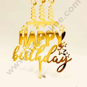CAKE DECOR™ 5 inch Acrylic Cake Style Happy Birthday with Candles and Stars Cake Topper Cake Decoration Dessert Decoration (SBMT-1023)