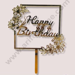 CAKE DECOR™ 5 inch Acrylic Floral Square Frame Happy Birthday Cake Topper Cake Decoration Dessert Decoration (SBMT-1024)