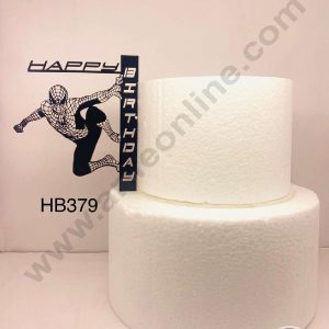 CAKE DECOR™ 5 inch Black Acrylic Vertical Happy Birthday with Spiderman Cake Topper Cake Decoration Dessert Decoration (SBMT-1029)