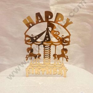 CAKE DECOR™ 5 inch Acrylic Happy Birthday Merry Go Round Horse Cutout Cake Topper Cake Decoration Dessert Decoration (SBMT-1031)