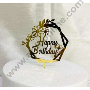 CAKE DECOR™ 5 inch Acrylic Happy Birthday Floral Double Hexagon Frame Cutout Cake Topper Cake Decoration Dessert Decoration (SBMT-1032)
