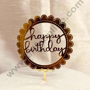 CAKE DECOR™ 5 inch Acrylic Happy Birthday Frill Round Frame Cutout Cake Topper Cake Decoration Dessert Decoration (SBMT-1033)
