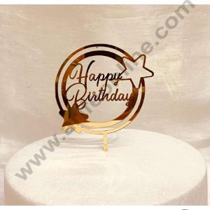 CAKE DECOR™ 5 inch Acrylic Happy Birthday with Stars Cutout in Double Round Frame Cake Topper Cake Decoration Dessert Decoration (SBMT-1037)