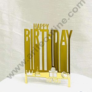 CAKE DECOR™ 5 inch Acrylic Happy Birthday To You with Gift, Cake, Heart & Crown Cake Topper Cake Decoration Dessert Decoration (SBMT-1039)