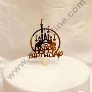 CAKE DECOR™ 5 inch Acrylic Happy Birthday with Castle in Disney Style Cake Topper Cake Decoration Dessert Decoration (SBMT-1040)