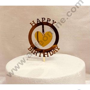 CAKE DECOR™ 5 inch Acrylic Happy Birthday Round Frame with Hanging Heart Cutout Cake Topper Cake Decoration Dessert Decoration (SBMT-1044)
