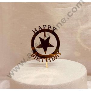 CAKE DECOR™ 5 inch Acrylic Happy Birthday Round Frame with Hanging Star Cutout Cake Topper Cake Decoration Dessert Decoration (SBMT-1045)