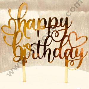 CAKE DECOR™ 5 inch Acrylic Stylish Happy Birthday with Two Hearts Cake Topper Cake Decoration Dessert Decoration (SBMT-1046)
