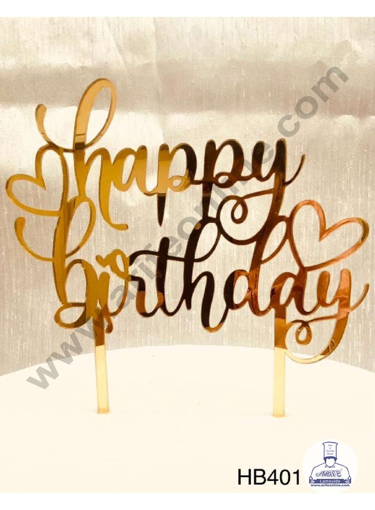 CAKE DECOR™ 5 inch Acrylic Stylish Happy Birthday with Two Hearts Cake Topper Cake Decoration Dessert Decoration (SBMT-1046)