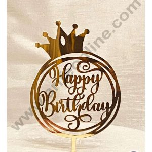 CAKE DECOR™ 5 inch Acrylic Stylish Happy Birthday in Round Rings with a Crown Cake Topper Cake Decoration Dessert Decoration (SBMT-1050)