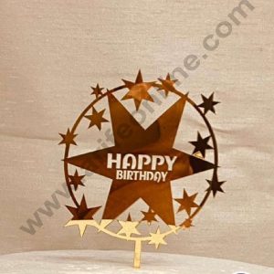 CAKE DECOR™ 5 inch Acrylic Happy Birthday in Star Cutout in Multi Star Round Frame Cake Topper Cake Decoration Dessert Decoration (SBMT-1051)