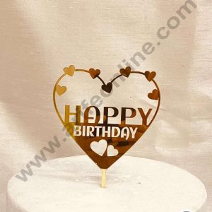 CAKE DECOR™ 5 inch Acrylic Happy Birthday with Mini Heart Cutout in Multi Mini Heart Frame Cake Topper Cake Decoration Dessert Decoration (SBMT-1052)