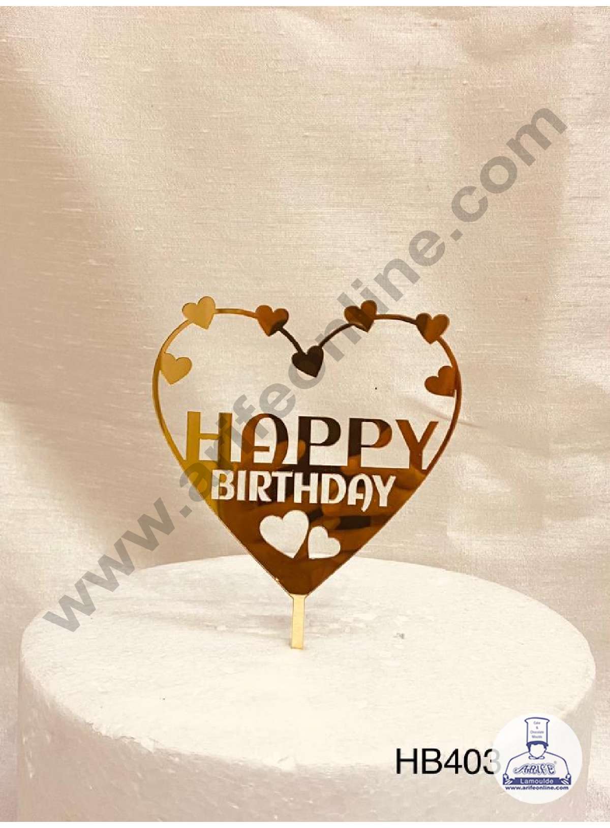 CAKE DECOR™ 5 inch Acrylic Happy Birthday with Mini Heart Cutout in Multi Mini Heart Frame Cake Topper Cake Decoration Dessert Decoration (SBMT-1052)