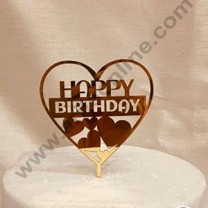 CAKE DECOR™ 5 inch Acrylic Bold Happy Birthday with Heart Cutouts in Heart Frame Cake Topper Cake Decoration Dessert Decoration (SBMT-1053)