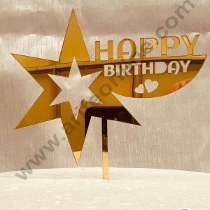 CAKE DECOR™ 5 inch Acrylic Happy Birthday with Mini Hearts & Big Star Cutouts Cake Topper Cake Decoration Dessert Decoration (SBMT-1054)
