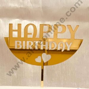 CAKE DECOR™ 5 inch Acrylic Bold Happy Birthday with Mini Hearts Cutout Cake Topper Cake Decoration Dessert Decoration (SBMT-1055)