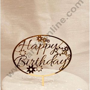 CAKE DECOR™ 5 inch Acrylic Happy Birthday with Flower Cutout in Oval Frame Cake Topper Cake Decoration Dessert Decoration (SBMT-1057)