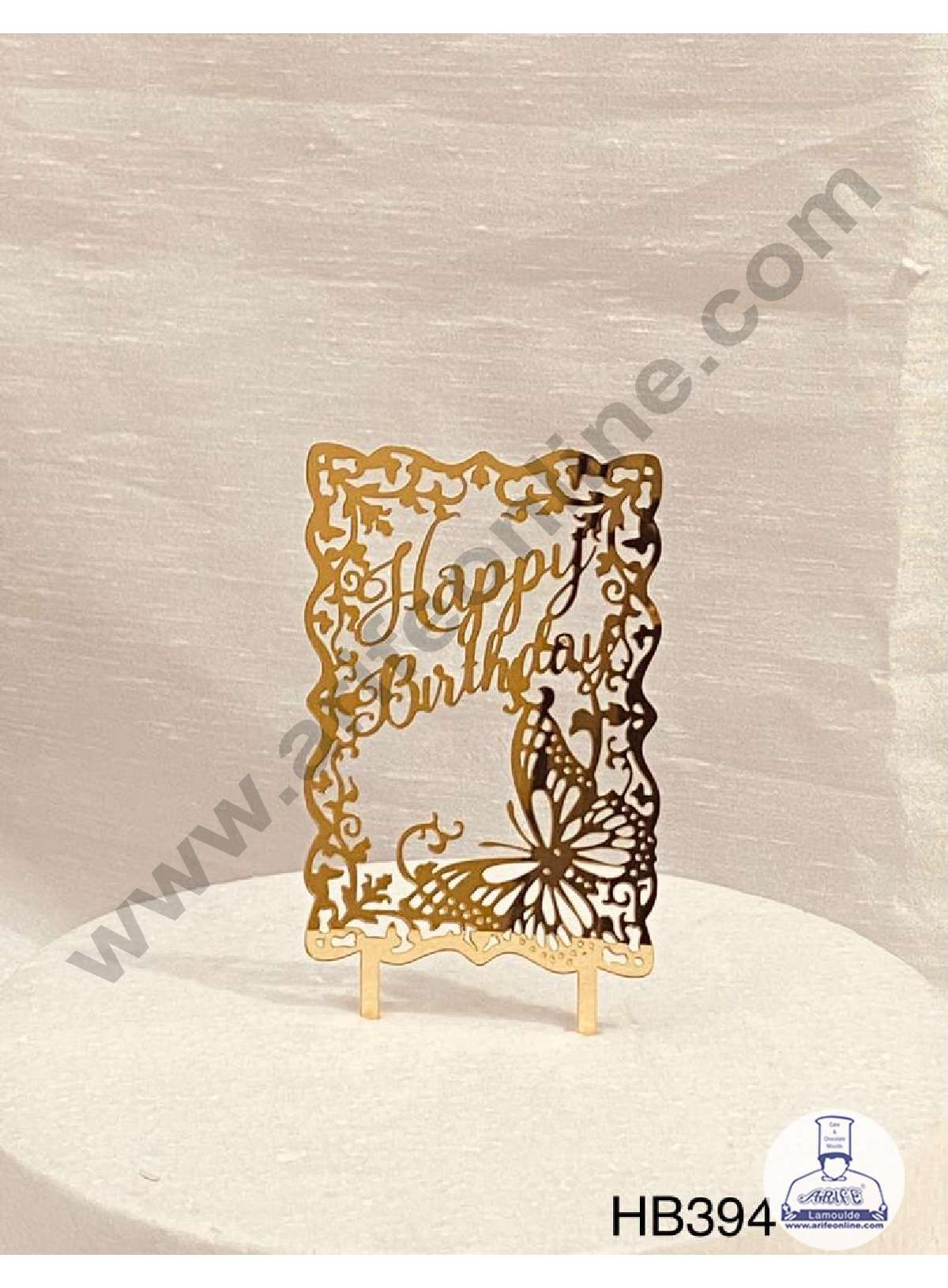 CAKE DECOR™ 5 inch Acrylic Happy Birthday with Butterfly & Unique Style Cutout Frame Cake Topper Cake Decoration Dessert Decoration (SBMT-1058)