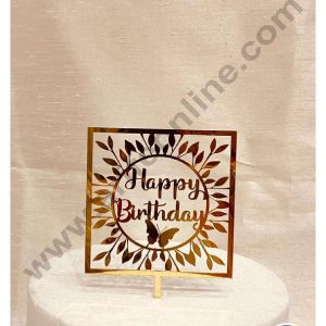 CAKE DECOR™ 5 inch Acrylic Happy Birthday with Butterfly in Leafy Frame in Square Frame Cake Topper Cake Decoration Dessert Decoration (SBMT-1061)