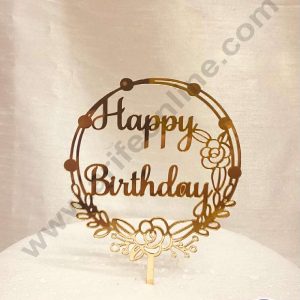 CAKE DECOR™ 5 inch Acrylic Happy Birthday in Floral Theme Round Frame Cake Topper Cake Decoration Dessert Decoration (SBMT-1064)