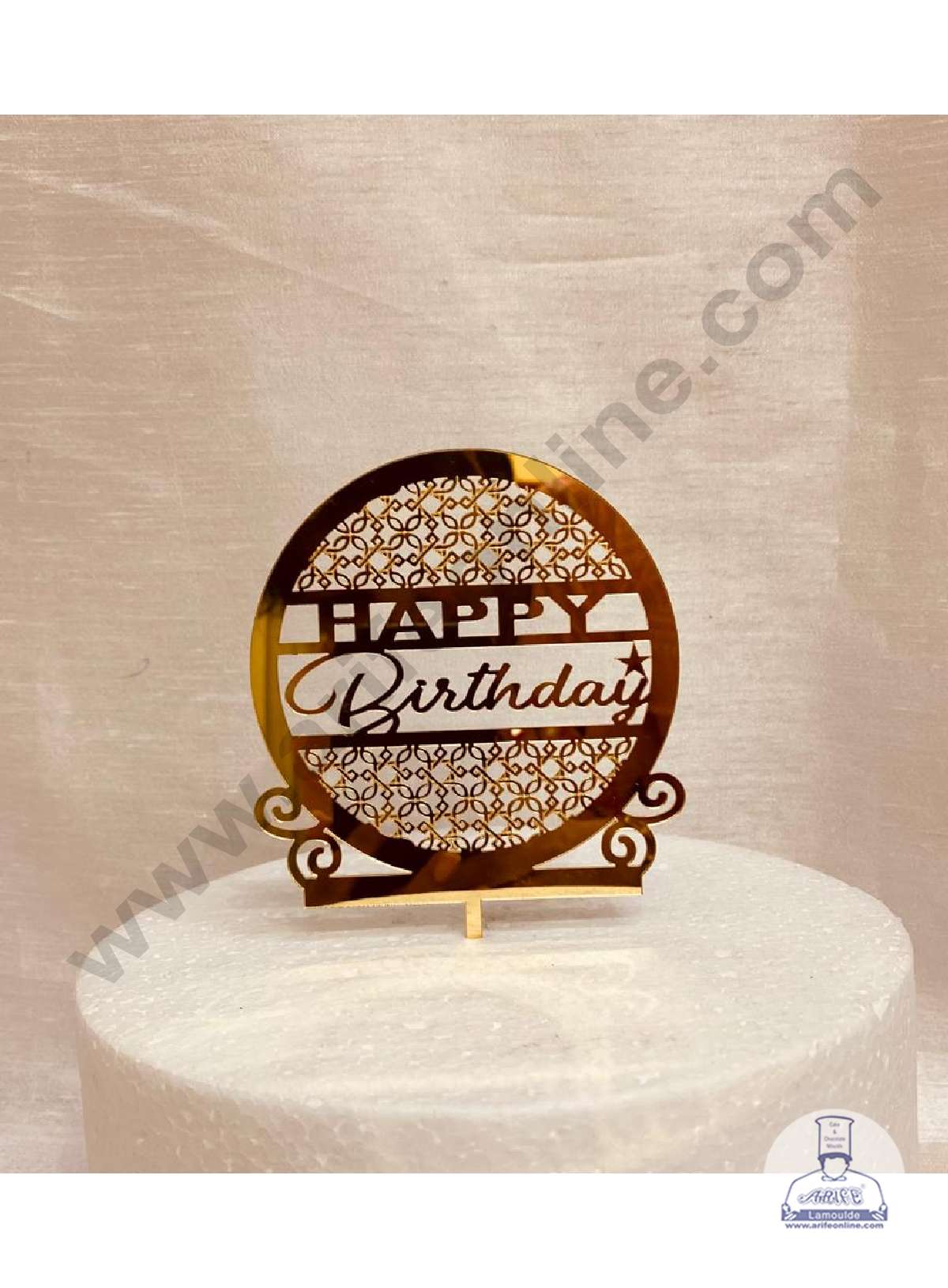 CAKE DECOR™ 5 inch Acrylic Happy Birthday with Unique Cutout Work Frame Cake Topper Cake Decoration Dessert Decoration (SBMT-1066)