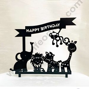 CAKE DECOR™ 5 inch Black Acrylic Happy Birthday Jungle Theme Cake Topper Cake Decoration Dessert Decoration (SBMT-1068-B)
