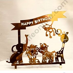 CAKE DECOR™ 5 inch Acrylic Happy Birthday Jungle Theme Cake Topper Cake Decoration Dessert Decoration (SBMT-1068-G)