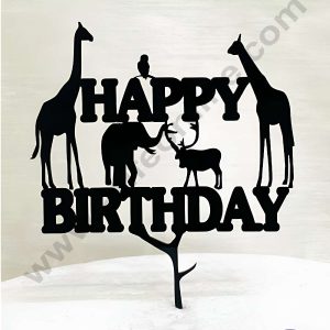 CAKE DECOR™ 5 inch Black Acrylic Happy Birthday Animal Theme Cake Topper Cake Decoration Dessert Decoration (SBMT-1069-B)