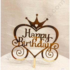 CAKE DECOR™ 5 inch Acrylic Happy Birthday Heart With Crown Cake Topper Cake Decoration (SBMT-1073)