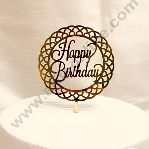 CAKE DECOR™ 5 inch Acrylic Happy Birthday in Cutout Work Round Frame Cake Topper Cake Decoration (SBMT-1078)