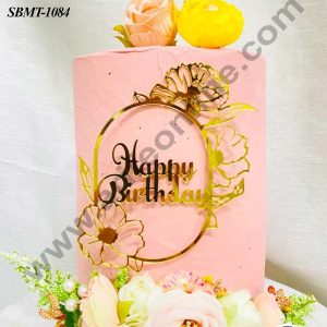CAKE DECOR™ 5 inch Acrylic Happy Birthday in Flower Frame Cake topper (SBMT-1084)