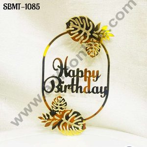 CAKE DECOR™ 5 inch Acrylic Happy Birthday in Palm Leaves Frame Cake topper (SBMT-1085)