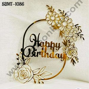 CAKE DECOR™ 5 inch Acrylic Happy Birthday in Daisy Flowers Frame Cake topper (SBMT-1086)