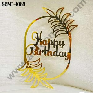 CAKE DECOR™ 5 inch Acrylic Happy Birthday in Leaf Cutout Frame Cake topper (SBMT-1089)