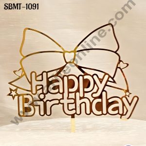 CAKE DECOR™ 5 inch Acrylic Happy Birthday with Big Bow Cutout Cake topper (SBMT-1091)