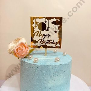 CAKE DECOR™ 5 inch Acrylic Happy Birthday with Space and Star Cake Topper Cake Decoration (SBMT-1102)