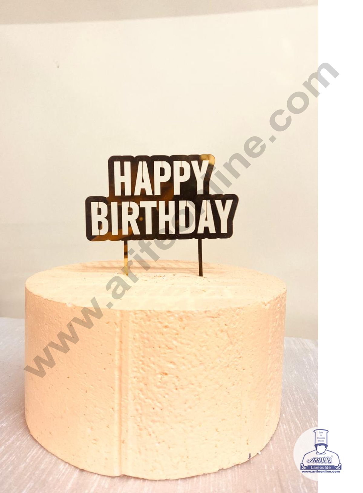 CAKE DECOR™ 5 inch Acrylic Gold Mirror Finishing Acrylic Stylish Happy Birthday Cake Topper Design-4 ( SBMT-1239 )