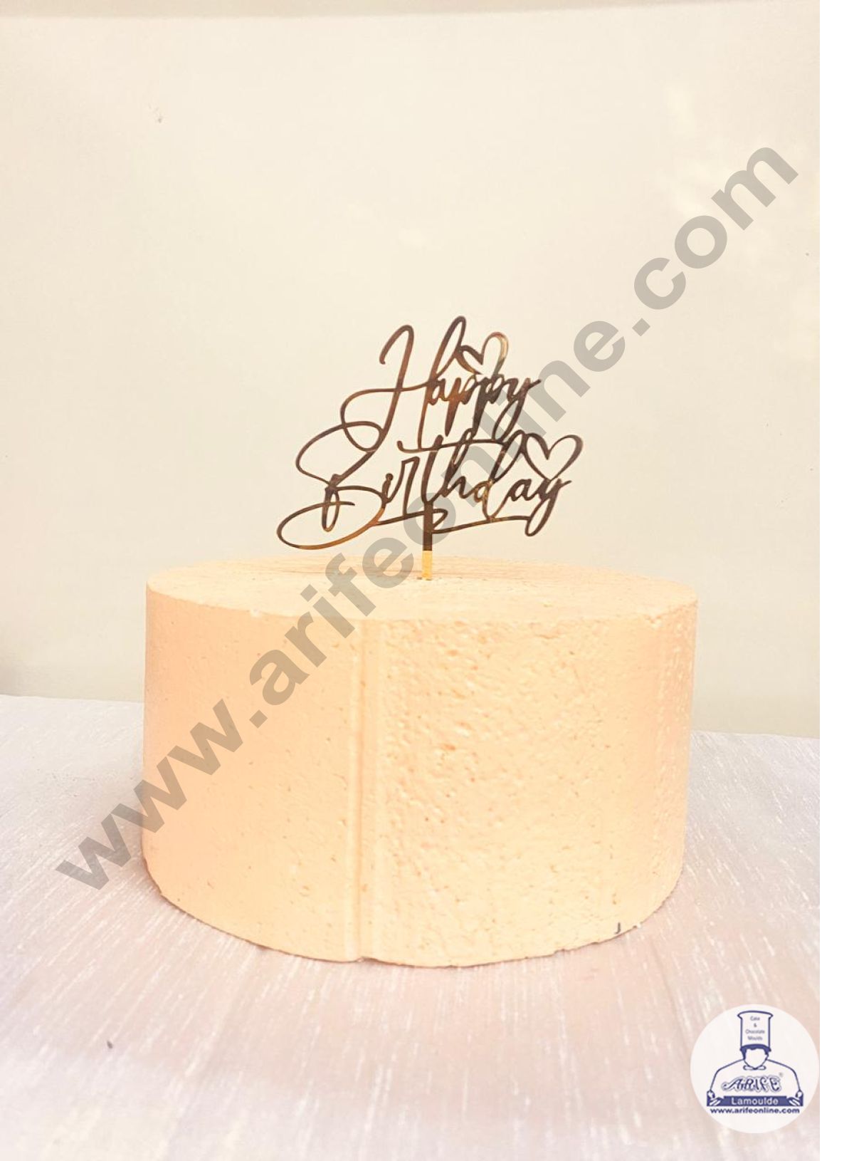 CAKE DECOR™ 5 inch Acrylic Gold Mirror Finishing Acrylic Stylish Happy Birthday Cake Topper Design-6 ( SBMT-1241 )