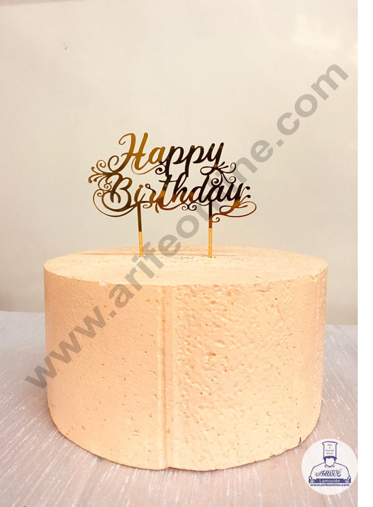 CAKE DECOR™ 5 inch Acrylic Gold Mirror Finishing Acrylic Stylish Happy Birthday Cake Topper Design-8 ( SBMT-1243 )