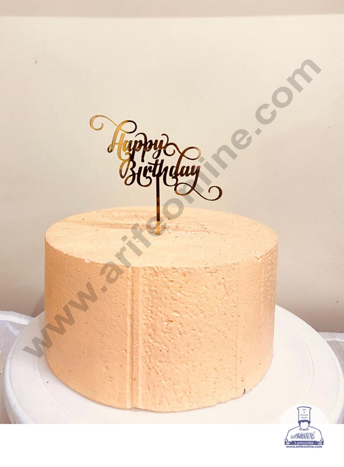 CAKE DECOR™ 5 inch Acrylic Gold Mirror Finishing Acrylic Stylish Happy Birthday Cake Topper Design-9 ( SBMT-1244 )