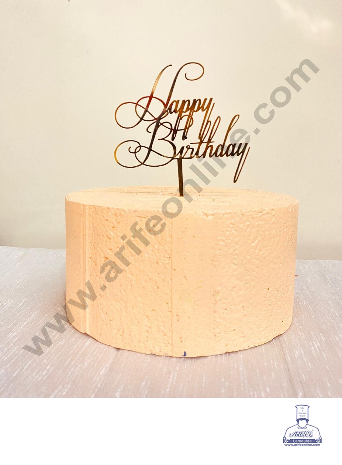 CAKE DECOR™ 5 inch Acrylic Gold Mirror Finishing Acrylic Stylish Happy Birthday Cake Topper Design-10 ( SBMT-1245 )