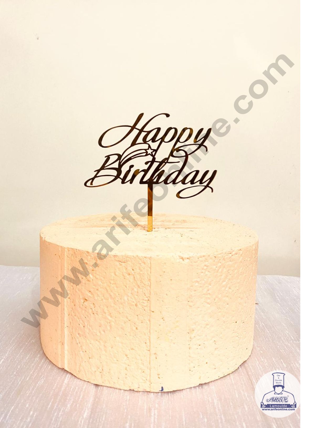 CAKE DECOR™ 5 inch Acrylic Gold Mirror Finishing Acrylic Stylish Happy Birthday Cake Topper Design-11 ( SBMT-1246 )
