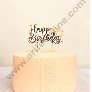 CAKE DECOR™ 5 inch Acrylic Gold Mirror Finishing Happy Birthday Cake Topper With Heart Design-13 ( SBMT-1248 )