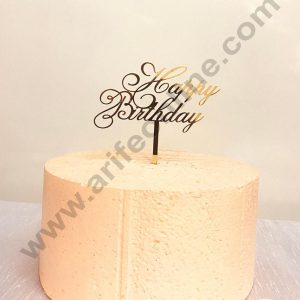 CAKE DECOR™ 5 inch Acrylic Gold Mirror Finishing Happy Birthday Cake Topper With Heart Design-14 ( SBMT-1249 )