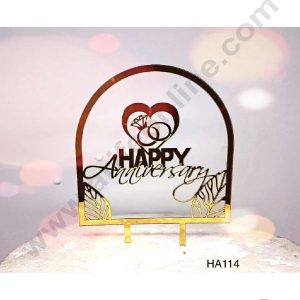 CAKE DECOR™ 5 inch Acrylic Leaf Window Frame Happy Anniversary with Heart and Rings Cake Topper Cake Decoration Dessert Decoration (SBMT-2001)