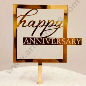 CAKE DECOR™ 5 inch Acrylic Simple Happy Anniversary with Square Frame Cake Topper Cake Decoration Dessert Decoration (SBMT-2004)