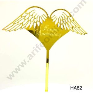 CAKE DECOR™ 5 inch Acrylic Heart Shape Happy Anniversary with Angel Wings Cake Topper Cake Decoration Dessert Decoration (SBMT-2005)