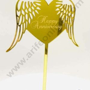 CAKE DECOR™ 5 inch Acrylic Heart Happy Anniversary with Heavenly Wings Cake Topper Cake Decoration Dessert Decoration (SBMT-2007)