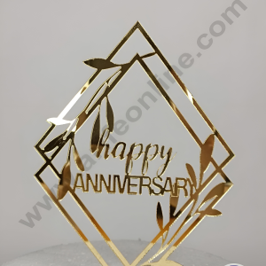 CAKE DECOR™ 5 inch Acrylic Happy Anniversary with Leafy Diamond Shape Cake Topper Cake Decoration Dessert Decoration (SBMT-2012)
