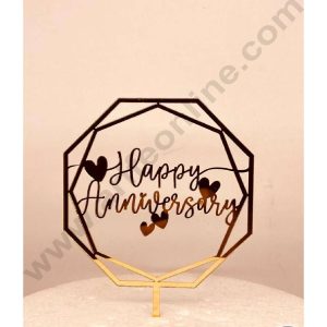 CAKE DECOR™ 5 inch Acrylic Happy Anniversary with Heart in Octagon Frame Cutout Cake Topper Cake Decoration Dessert Decoration (SBMT-2015)